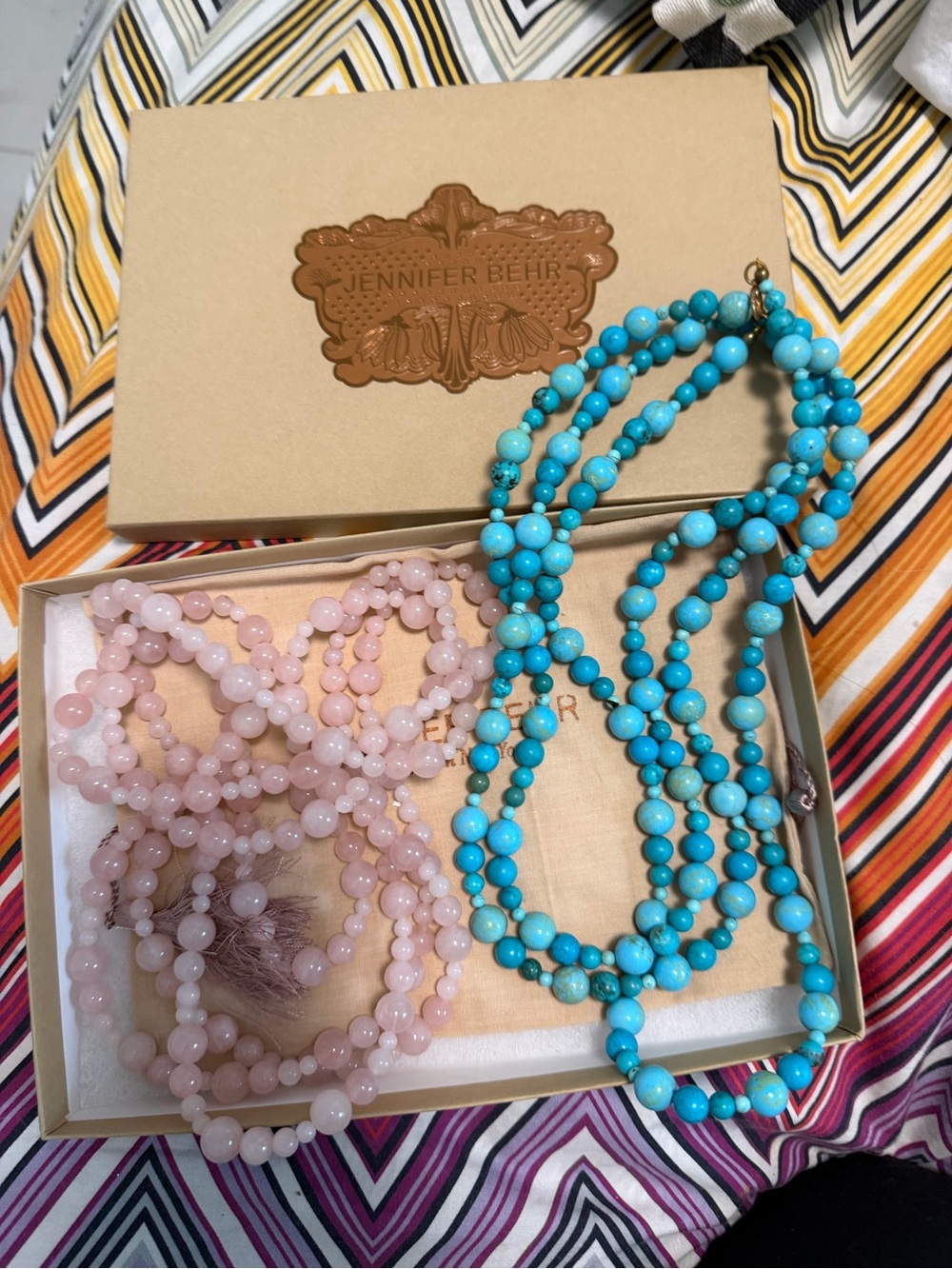 Jennifer Behr Pink Rose Quartz and Turquoise Beaded Necklace Set